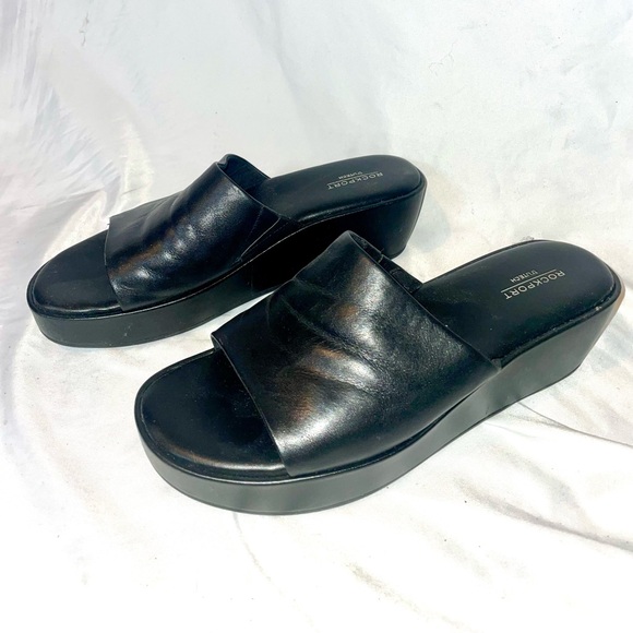 Rockport Women’s Aubriella Slide black slip on wedge heel sandal (size 8) - Picture 3 of 4
